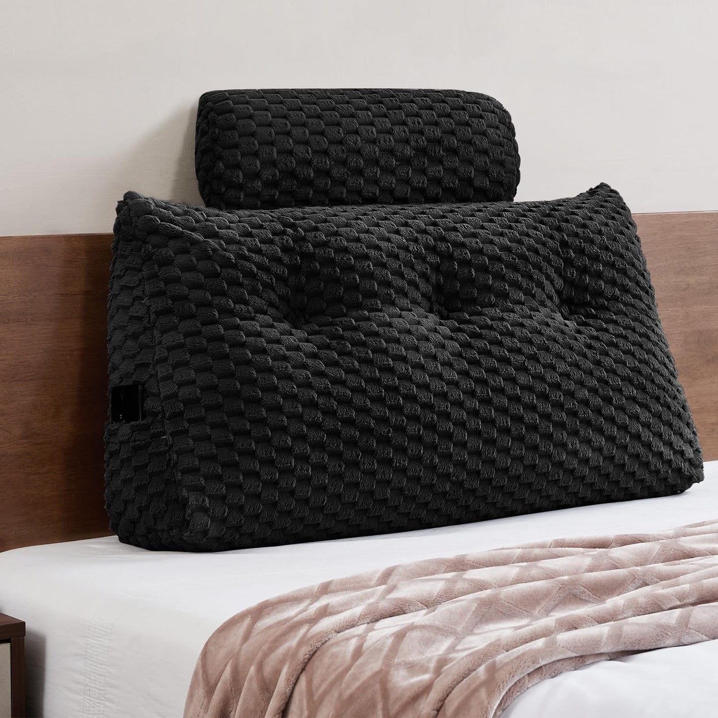 Kaymarli Queen Size Wedge Headboard Pillow Set with 2 Roll Pillows, Velvet Back Support Reading Pillow with Removable Washable Cover