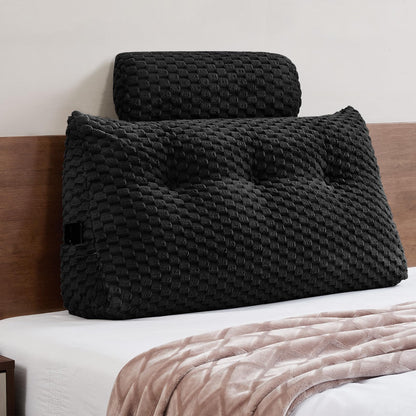 Kaymarli Queen Size Wedge Headboard Pillow Set with 2 Roll Pillows, Velvet Back Support Reading Pillow with Removable Washable Cover