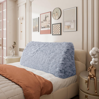 Kaymarli Queen Size Wedge Headboard Pillow with Side Pockets, Velvet Back Support Reading Pillow with Removable Washable Cover