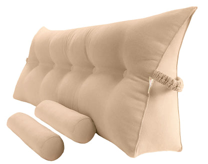 Kaymarli Queen Size Velvet Headboard Wedge Pillow Set with 2 Detachable Neck Rolls and Removable Washable Cover
