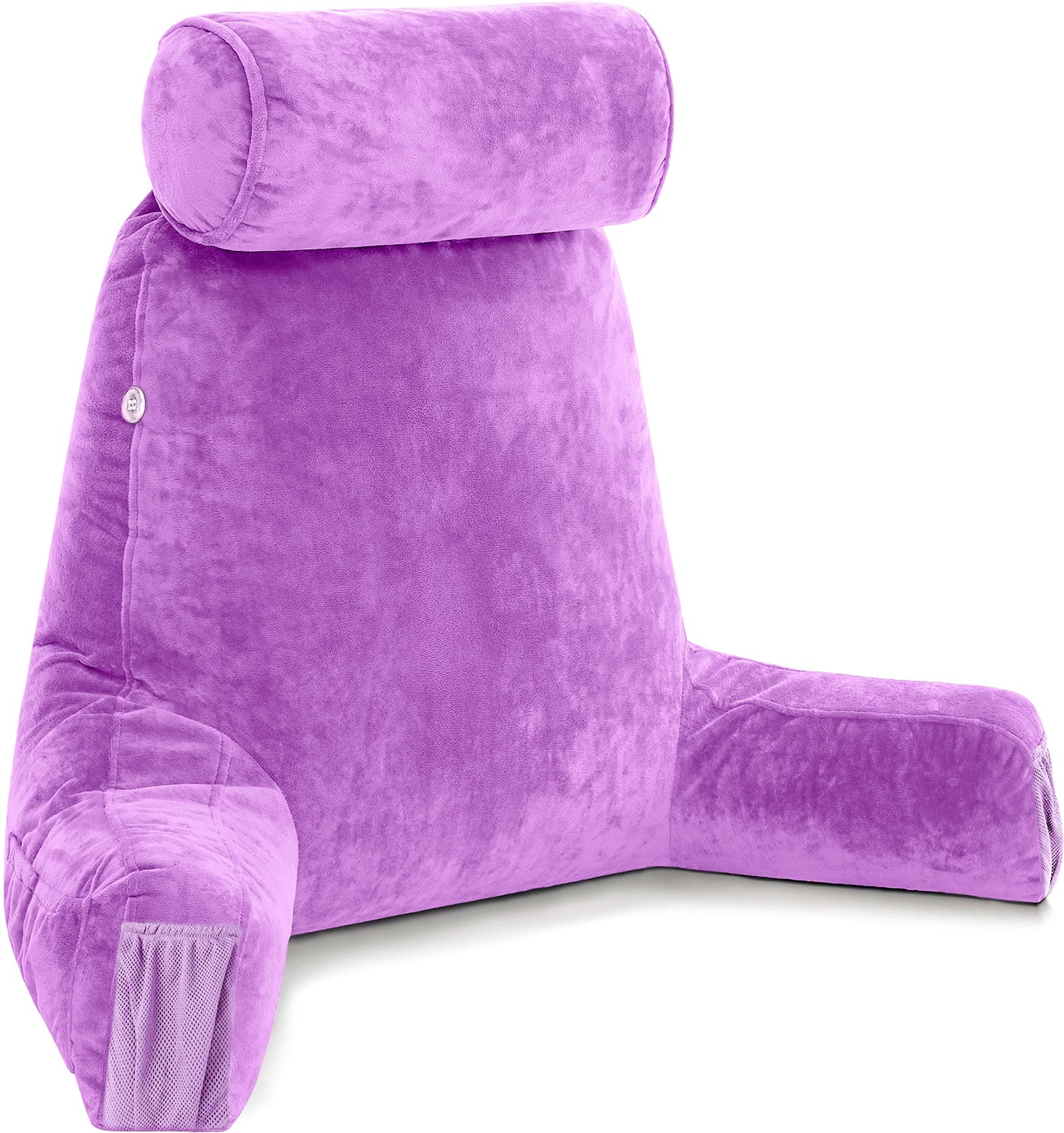 Kaymarli XX-Large Reading Pillow with Arms and Neck Roll, Shredded Memory Foam Bed Rest Pillow with Removable Cover and Side Pockets, Grey
