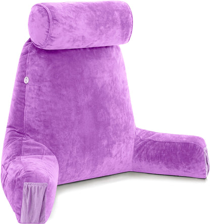 Kaymarli XX-Large Reading Pillow with Arms and Neck Roll, Shredded Memory Foam Bed Rest Pillow with Removable Cover and Side Pockets, Grey