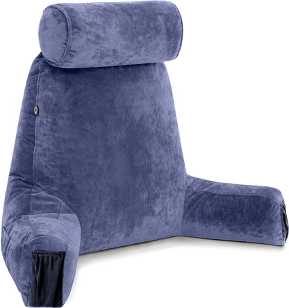 Kaymarli XX-Large Reading Pillow with Arms and Neck Roll, Shredded Memory Foam Bed Rest Pillow with Removable Cover and Side Pockets, Grey