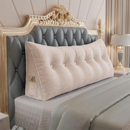 Kaymarli Queen Size Wedge Headboard Pillow with Side Pockets, Velvet Back Support Reading Pillow with Removable Washable Cover