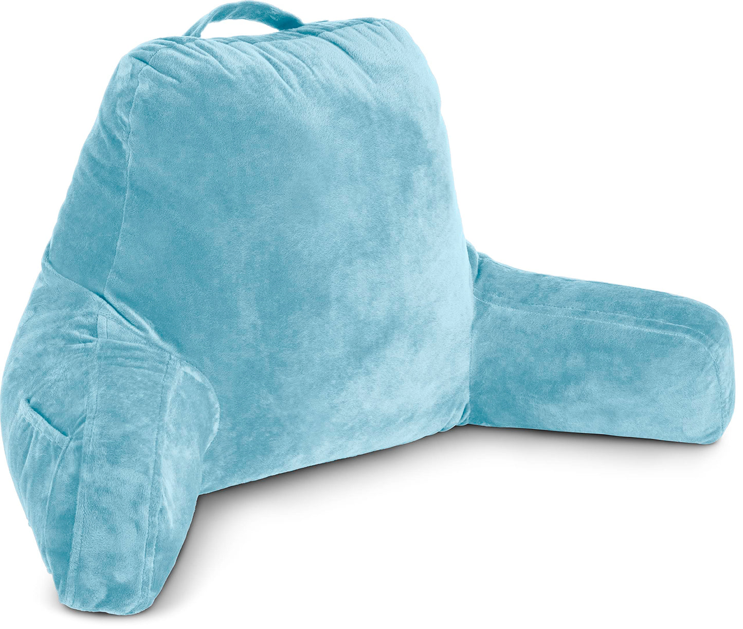 Kaymarli XX-Large Reading Pillow with Arms and Neck Roll, Shredded Memory Foam Bed Rest Pillow with Removable Cover and Side Pockets, Grey