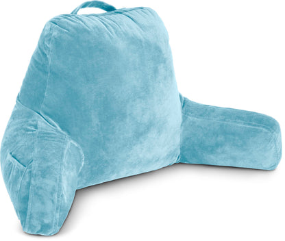 Kaymarli XX-Large Reading Pillow with Arms and Neck Roll, Shredded Memory Foam Bed Rest Pillow with Removable Cover and Side Pockets, Grey