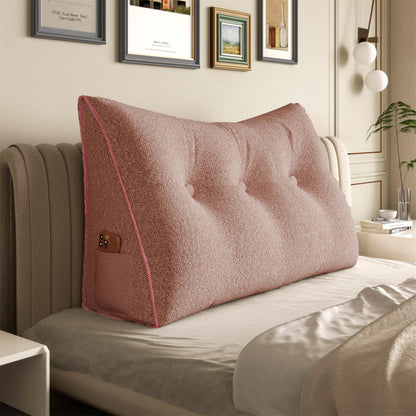 Kaymarli Queen Size Wedge Headboard Pillow with Side Pockets, Velvet Back Support Reading Pillow with Removable Washable Cover