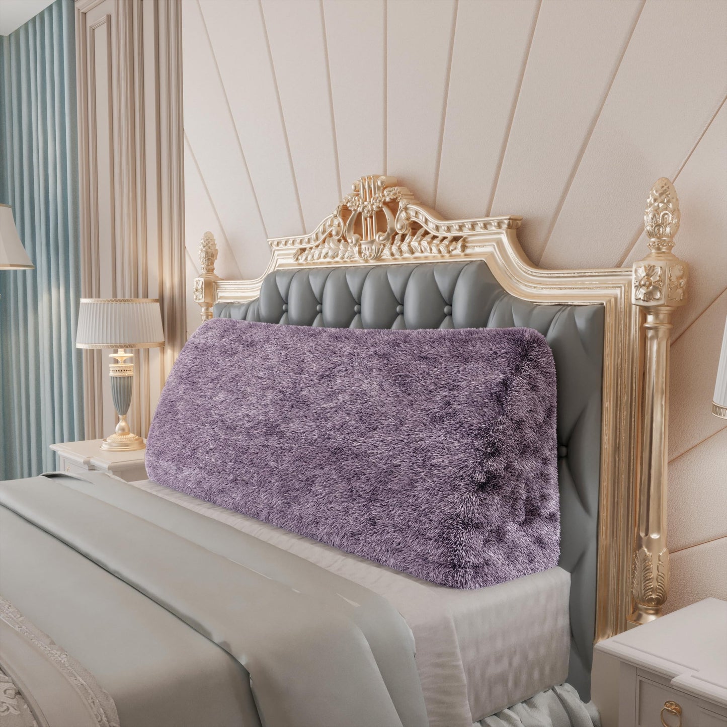 Kaymarli Queen Size Wedge Headboard Pillow with Side Pockets, Velvet Back Support Reading Pillow with Removable Washable Cover