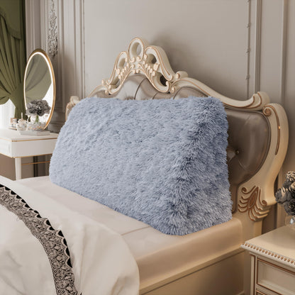Kaymarli Queen Size Wedge Headboard Pillow with Side Pockets, Velvet Back Support Reading Pillow with Removable Washable Cover