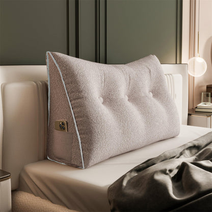 Kaymarli Queen Size Wedge Headboard Pillow with Side Pockets, Velvet Back Support Reading Pillow with Removable Washable Cover