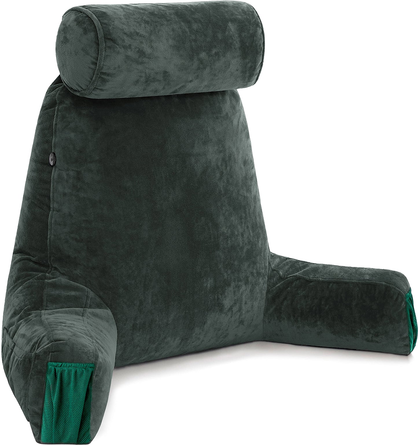 Kaymarli XX-Large Reading Pillow with Arms and Neck Roll, Shredded Memory Foam Bed Rest Pillow with Removable Cover and Side Pockets, Grey
