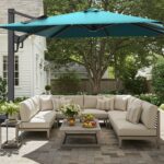10 x 10 ft Square Offset Patio Umbrella, 360-Degree Rotation and 6-Level Tilt, Blue