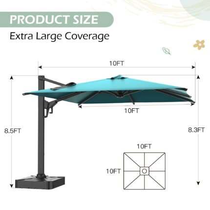 10 x 10 ft Square Offset Patio Umbrella, 360-Degree Rotation and 6-Level Tilt, Blue