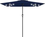 Rectangular Solar LED Patio Umbrella, 16-Light Vented Canopy with Crank Tilt - Khaki / 11 Ft