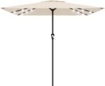 Rectangular Solar LED Patio Umbrella, 16-Light Vented Canopy with Crank Tilt - Rose Pink / 9 Ft
