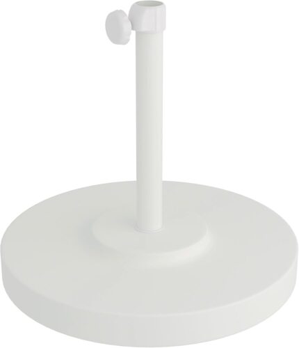 50 lb Round Concrete Patio Umbrella Base, White Steel Stand for 1.5 in Poles - Black
