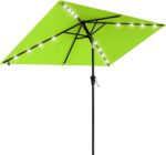 Rectangular Solar LED Patio Umbrella, 16-Light Vented Canopy with Crank Tilt - Red / 9 Ft