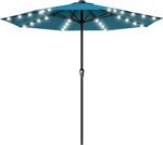 Rectangular Solar LED Patio Umbrella, 16-Light Vented Canopy with Crank Tilt - Purple / 9 Ft