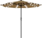 Rectangular Solar LED Patio Umbrella, 16-Light Vented Canopy with Crank Tilt - Light Gray / 12 Ft