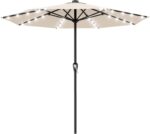 Rectangular Solar LED Patio Umbrella, 16-Light Vented Canopy with Crank Tilt - Brown / 9 Ft