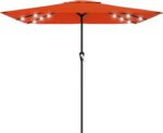 Rectangular Solar LED Patio Umbrella, 16-Light Vented Canopy with Crank Tilt - Cream-White / 8 X 10 Ft
