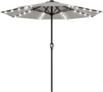 Rectangular Solar LED Patio Umbrella, 16-Light Vented Canopy with Crank Tilt - Beige / 9 Ft