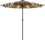 Rectangular Solar LED Patio Umbrella, 16-Light Vented Canopy with Crank Tilt - Light Gray / 9 Ft