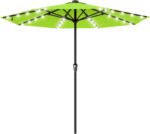 Rectangular Solar LED Patio Umbrella, 16-Light Vented Canopy with Crank Tilt - Beige / 8 X 10 Ft