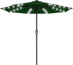 Rectangular Solar LED Patio Umbrella, 16-Light Vented Canopy with Crank Tilt - Black / 9 Ft