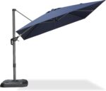 Square Cantilever Patio Umbrella, 360-Degree Rotating Offset Umbrella with Aluminum Frame - Navy Blue / 11 Feet / Standard