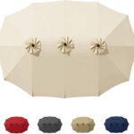  15 ft Replacement Canopy, 12-Rib Polyester Top Cover for Double-Sided Patio Umbrellas - Beige