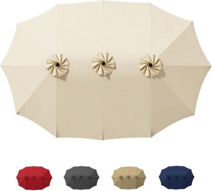 15 ft Replacement Canopy, 12-Rib Polyester Top Cover for Double-Sided Patio Umbrellas - Beige