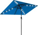Rectangular Solar LED Patio Umbrella, 16-Light Vented Canopy with Crank Tilt - Apple Green / 9 Ft