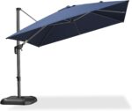 Square Cantilever Patio Umbrella, 360-Degree Rotating Offset Umbrella with Aluminum Frame - White / 10' X 10' / Left-right Tilt（LED）
