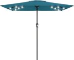 Rectangular Solar LED Patio Umbrella, 16-Light Vented Canopy with Crank Tilt - Dark Green / 8 X 10 Ft