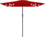 Rectangular Solar LED Patio Umbrella, 16-Light Vented Canopy with Crank Tilt - Dark Green / 12 Ft