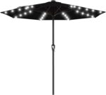 Rectangular Solar LED Patio Umbrella, 16-Light Vented Canopy with Crank Tilt - Black / 8 X 10 Ft