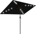 Rectangular Solar LED Patio Umbrella, 16-Light Vented Canopy with Crank Tilt - Navy / 9 Ft