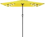 Rectangular Solar LED Patio Umbrella, 16-Light Vented Canopy with Crank Tilt - Khaki / 9 Ft