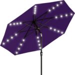 Rectangular Solar LED Patio Umbrella, 16-Light Vented Canopy with Crank Tilt - Cerulean / 9 Ft