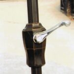 9 ft Bar Height Patio Umbrella, Brown Aluminum Market Umbrella with Auto Tilt