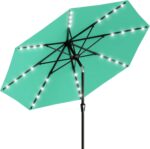 Rectangular Solar LED Patio Umbrella, 16-Light Vented Canopy with Crank Tilt