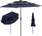 10 ft 3-Tier Solar LED Patio Umbrella, Vented Polyester Market Umbrella with Crank Tilt