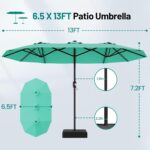 13 ft Solar LED Double-Sided Patio Umbrella, 6.5 x 13 ft Rectangular Canopy with Crank - Gray / 6.5x13 Ft