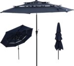 10 ft 3-Tier Solar LED Patio Umbrella, Vented Polyester Market Umbrella with Crank Tilt - Without Lights