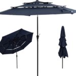  10 ft 3-Tier Solar LED Patio Umbrella, Vented Polyester Market Umbrella with Crank Tilt - Without Lights