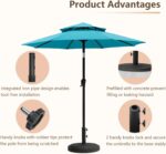 Heavy Duty Round Patio Umbrella Base, Cement-Filled Stand for 1.3–1.9 in Poles