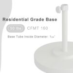 50 lb Round Concrete Patio Umbrella Base, White Steel Stand for 1.5 in Poles