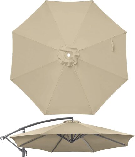 10 ft Replacement Canopy, 8-Rib 300D Polyester Cover for Patio Umbrellas - Khaki / only fits 10ft 8ribs