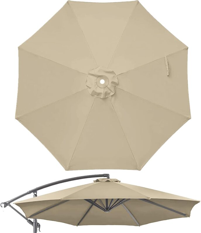 10 ft Replacement Canopy, 8-Rib 300D Polyester Cover for Patio Umbrellas - Khaki / only fits 10ft 8ribs
